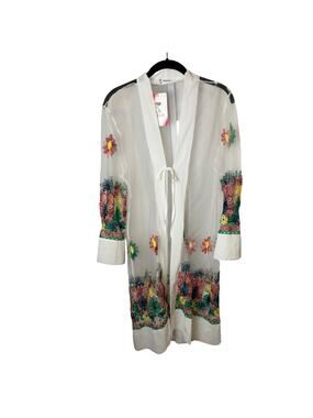NWT‎ ASHA Sheer Embroidered Floral Kimono Cardigan One Size Lightweight Duster